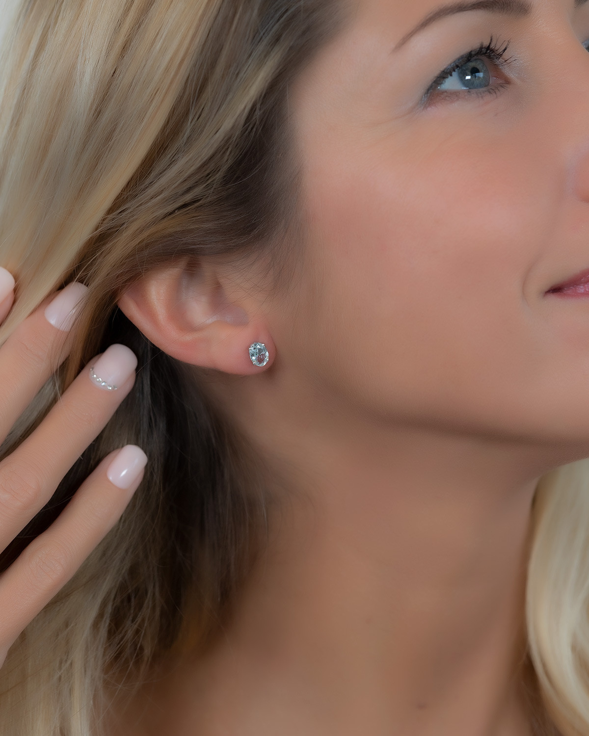 Boucles D'oreilles En Aigue-marine Et Argent 925 - Fermoir Clous - Occasion, Style Puces