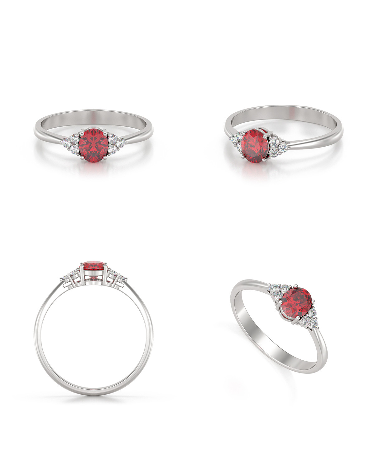Bague Argent Massif 925 Avec Rubis - Taille 52, Sertie, Zircon, Cadeau Pour Elle