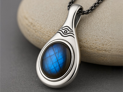 Pendentif Aqua sur-mesure homme - Élément Eau en argent sterling oxydé forme goutte avec labradorite bleu-gris - Bijou masculin poétique