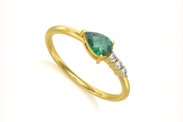 Anillo de Oro Amarillo con Esmeralda y Diamantes - Colección IDYLLE OR